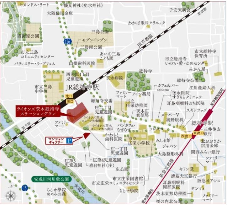 ライオンズ茨木総持寺ステーショングランの現地案内図