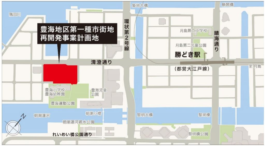 「豊海地区第一種市街地再開発事業」の位置図